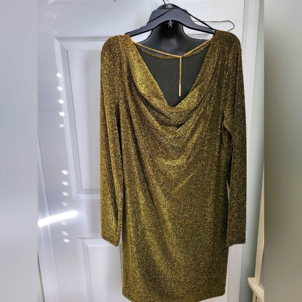 Michael Kors slinky dress with built in gold necklace